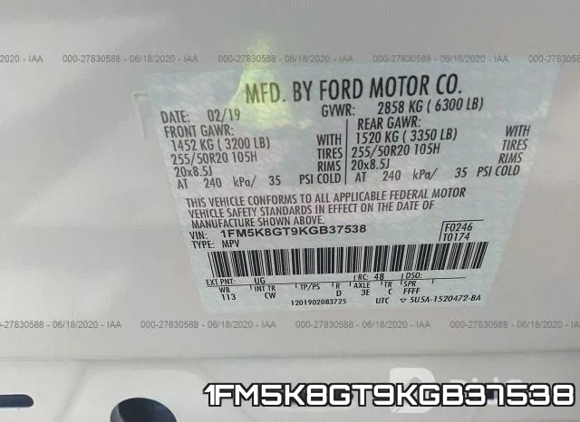 1FM5K8GT9KGB37538 фото 10