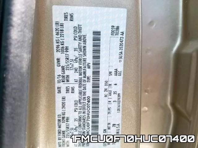 1FMCU0F70HUC07400 фото 2
