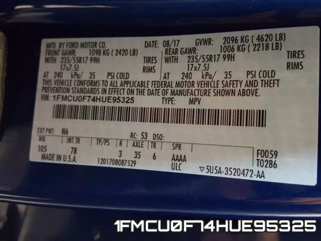 1FMCU0F74HUE95325 фото 2
