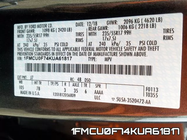 1FMCU0F74KUA61817 фото 2