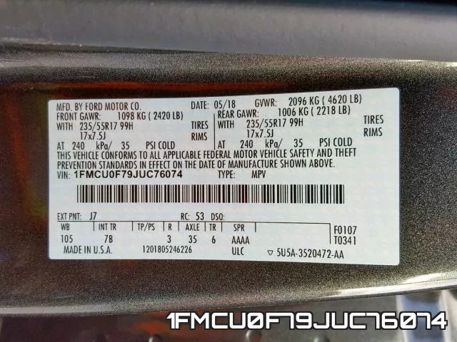 1FMCU0F79JUC76074 фото 2