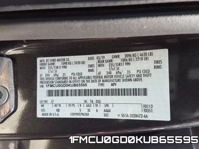 1FMCU0GD0KUB65595 фото 2