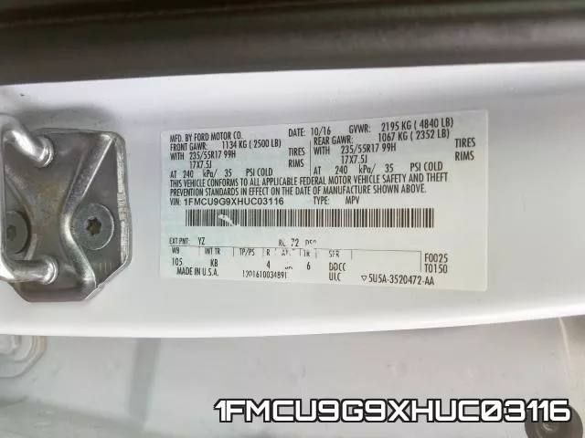 1FMCU9G9XHUC03116 фото 2