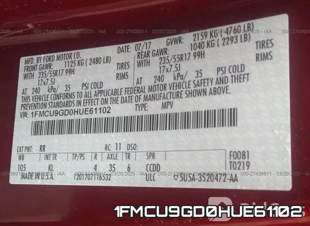 1FMCU9GD0HUE61102 фото 10