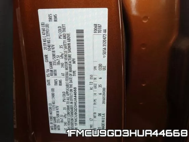 1FMCU9GD3HUA44668 фото 2