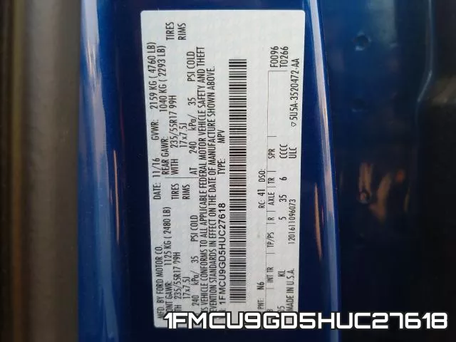 1FMCU9GD5HUC27618 фото 2