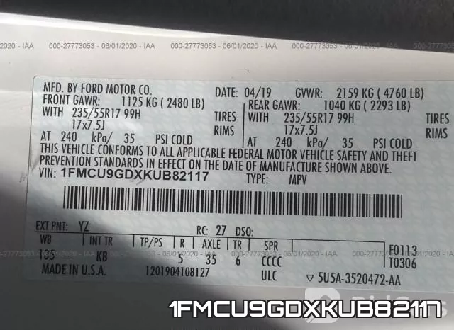 1FMCU9GDXKUB82117 фото 10
