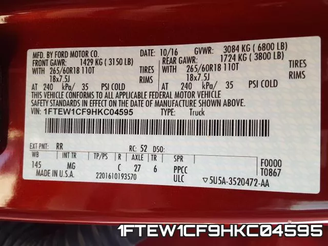 1FTEW1CF9HKC04595 фото 2