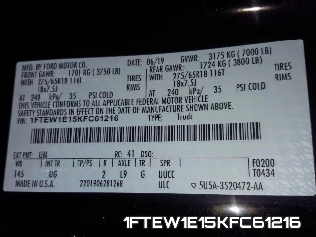 1FTEW1E15KFC61216 фото 2