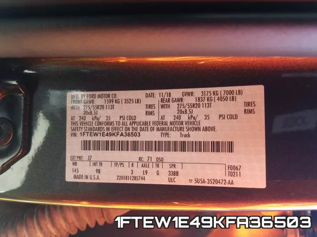 1FTEW1E49KFA36503 фото 2
