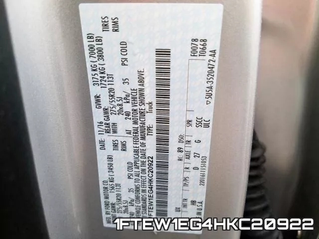 1FTEW1EG4HKC20922 фото 2