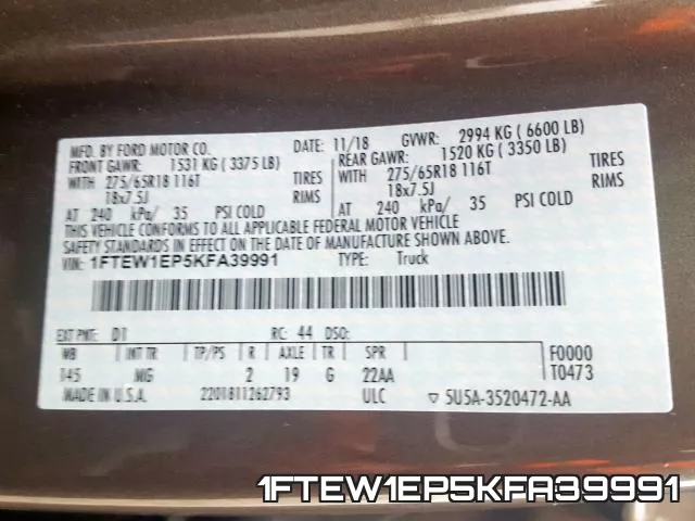 1FTEW1EP5KFA39991 фото 2