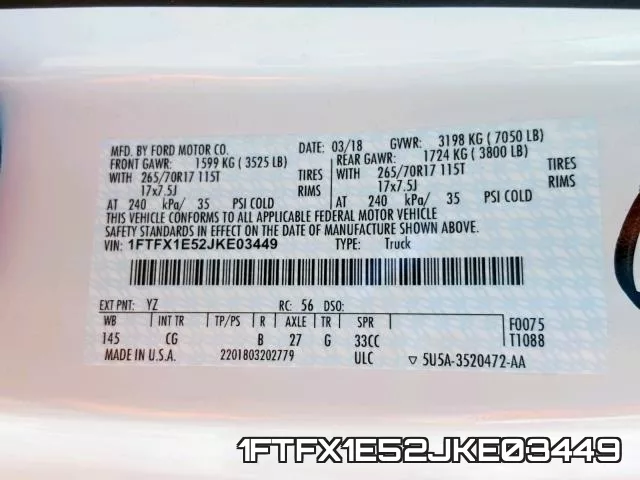 1FTFX1E52JKE03449 фото 2