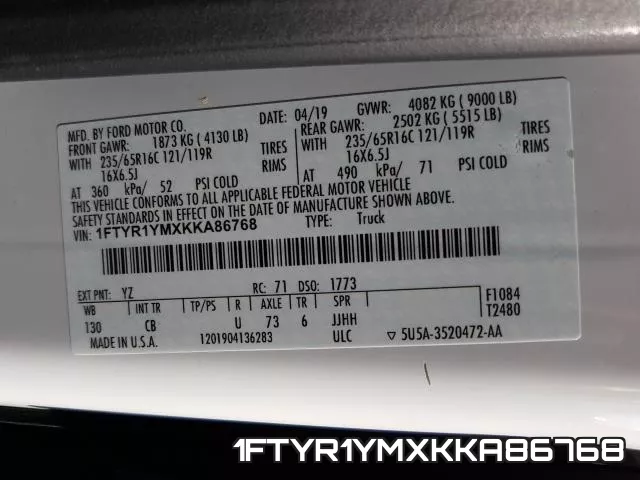 1FTYR1YMXKKA86768 фото 2