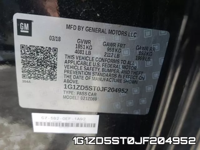 1G1ZD5ST0JF204952 фото 2