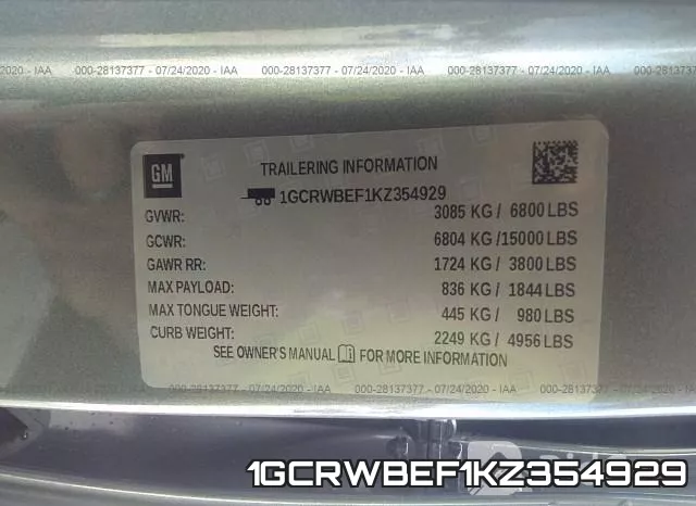 1GCRWBEF1KZ354929 фото 10