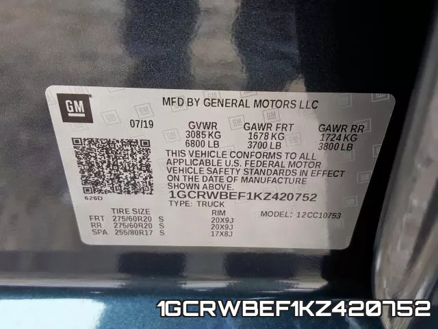1GCRWBEF1KZ420752 фото 2
