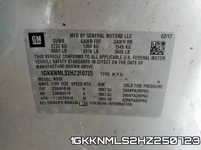 1GKKNMLS2HZ250723 фото 2