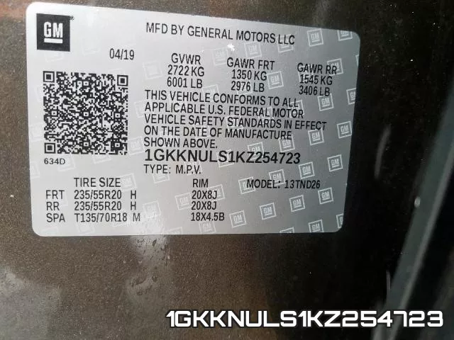 1GKKNULS1KZ254723 фото 2