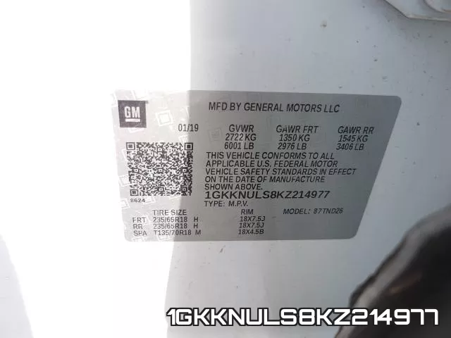 1GKKNULS8KZ214977 фото 2