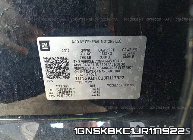 1GNSKBKC1JR117922 фото 10