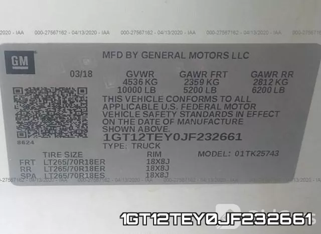 1GT12TEY0JF232661 фото 10