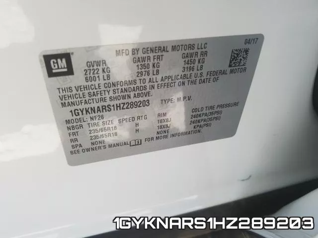 1GYKNARS1HZ289203 фото 2