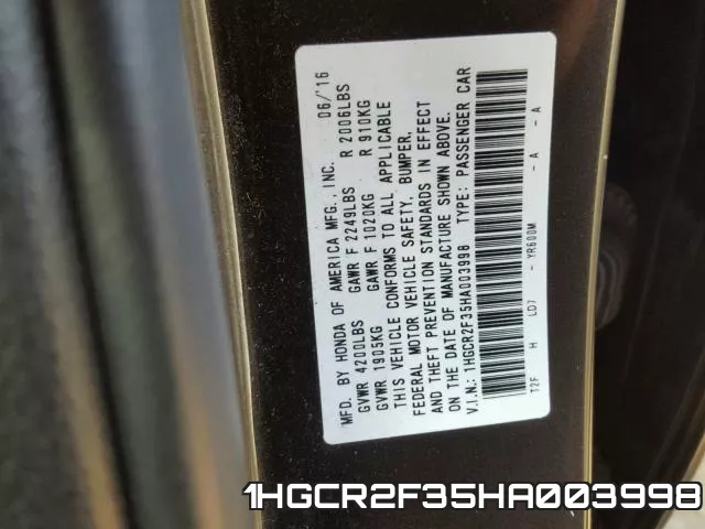 1HGCR2F35HA003998 фото 2