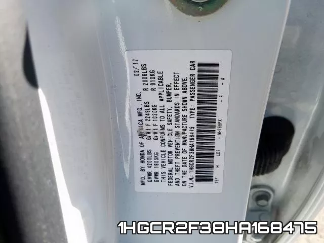 1HGCR2F38HA168475 фото 2