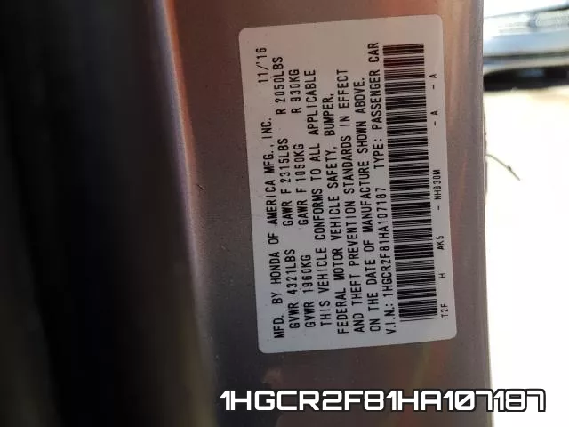 1HGCR2F81HA107187 фото 2