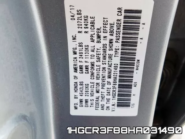 1HGCR3F88HA031490 фото 2