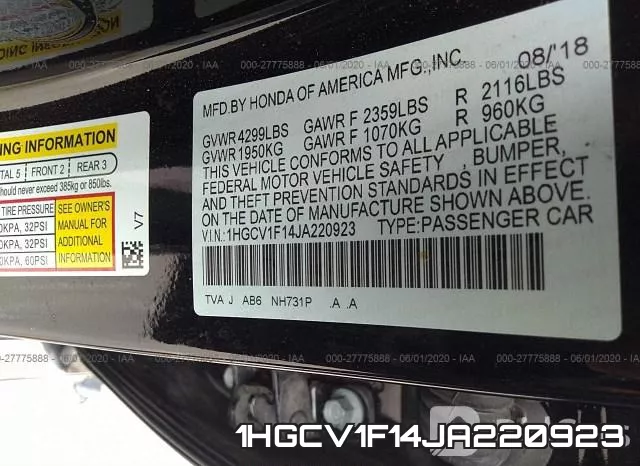 1HGCV1F14JA220923 фото 10