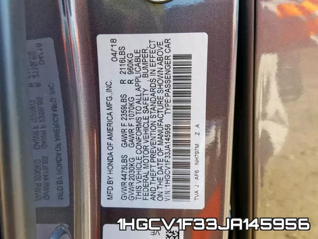 1HGCV1F33JA145956 фото 2