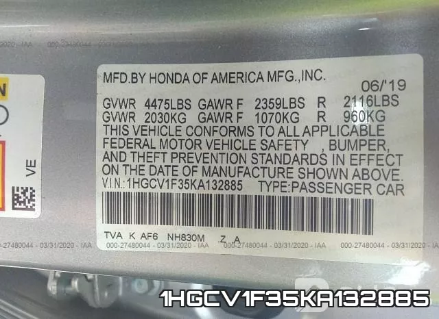 1HGCV1F35KA132885 фото 10