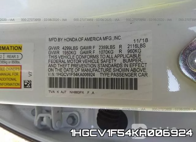 1HGCV1F54KA006924 фото 10