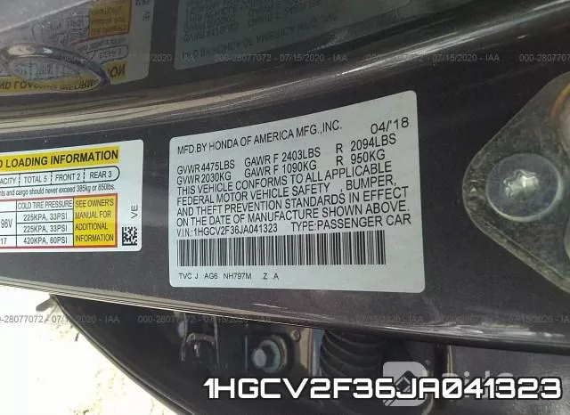 1HGCV2F36JA041323 фото 10