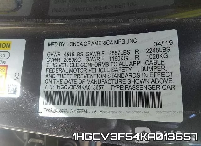 1HGCV3F54KA013657 фото 10