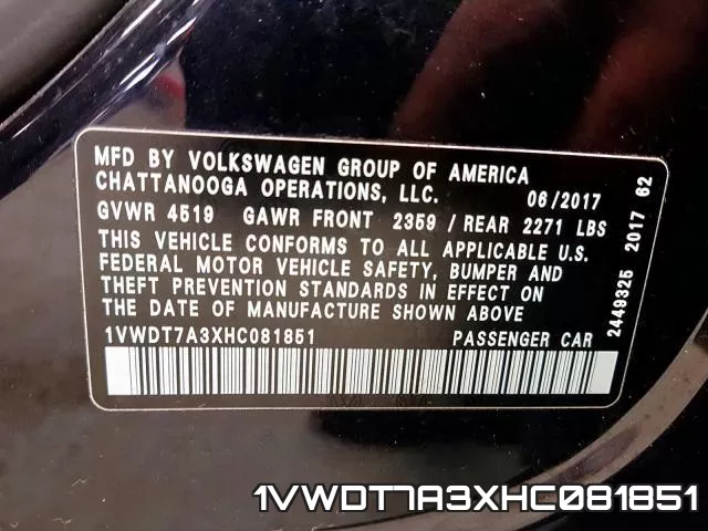 1VWDT7A3XHC081851 фото 2