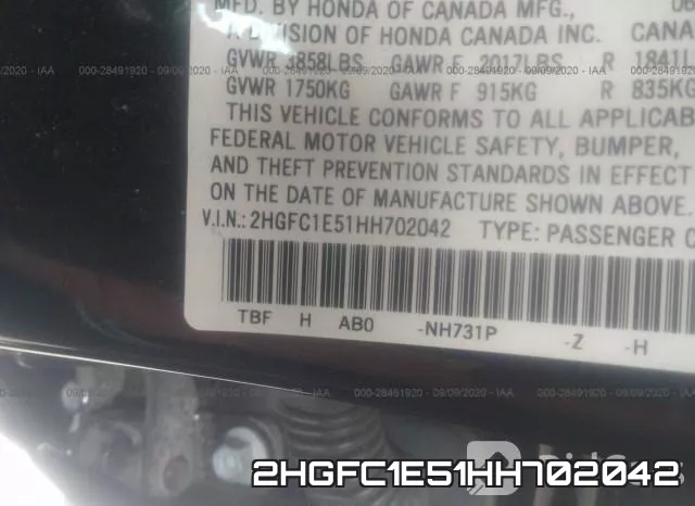 2HGFC1E51HH702042 фото 10