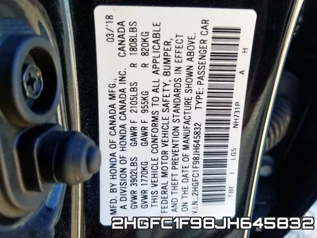 2HGFC1F98JH645832 фото 2