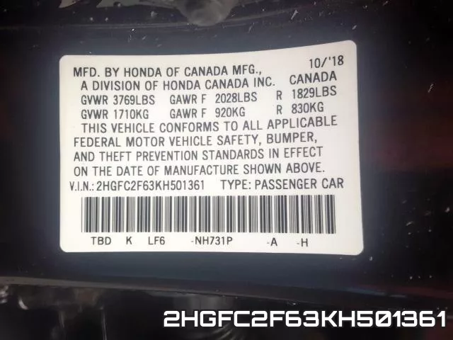 2HGFC2F63KH501361 фото 2