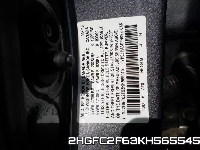 2HGFC2F63KH565545 фото 2