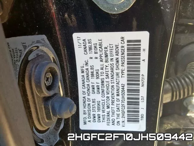 2HGFC2F70JH509442 фото 2