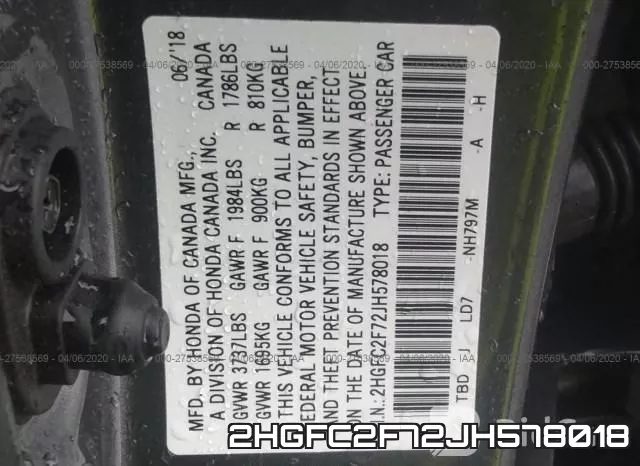 2HGFC2F72JH578018 фото 10