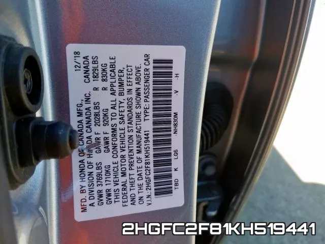 2HGFC2F81KH519441 фото 2
