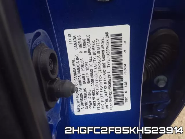 2HGFC2F85KH523914 фото 2