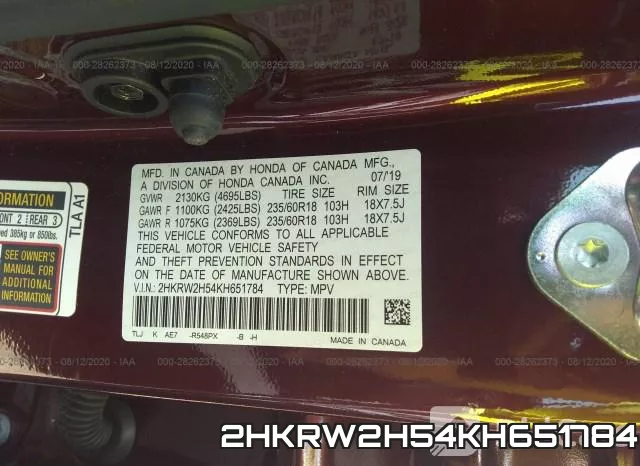 2HKRW2H54KH651784 фото 10