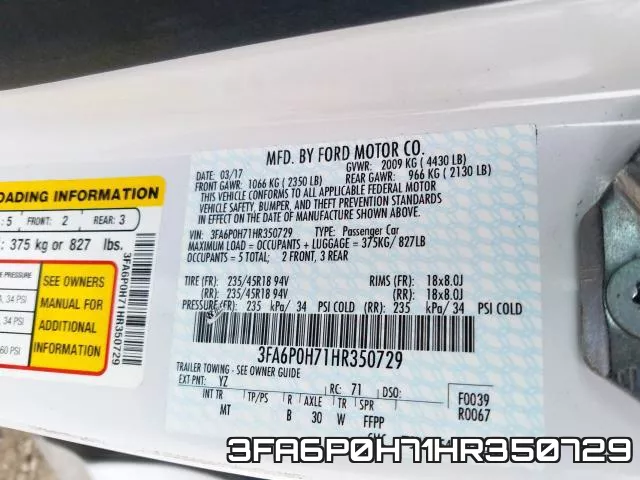3FA6P0H71HR350729 фото 2