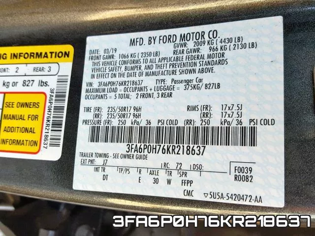 3FA6P0H76KR218637 фото 2