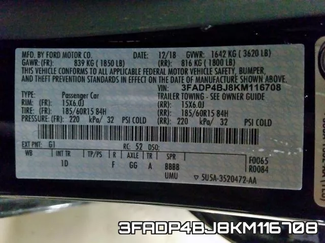 3FADP4BJ8KM116708 фото 2